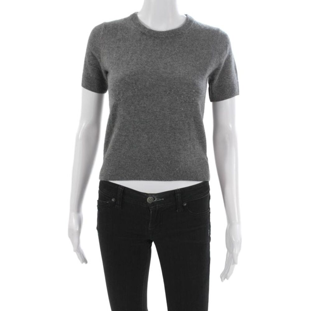 Elyse Walker Women Gray Cashmere Crewneck Pullover Short Sleeve Size XS